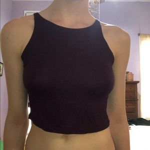 Dark purple cropped high neck top